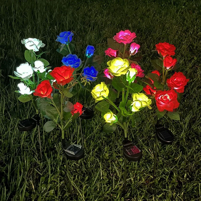 

Outdoor Solar LED Lawn Lamp Artificial Rose Flower Holiday Garden Ground Light Summer Wedding Party Yard Decoration