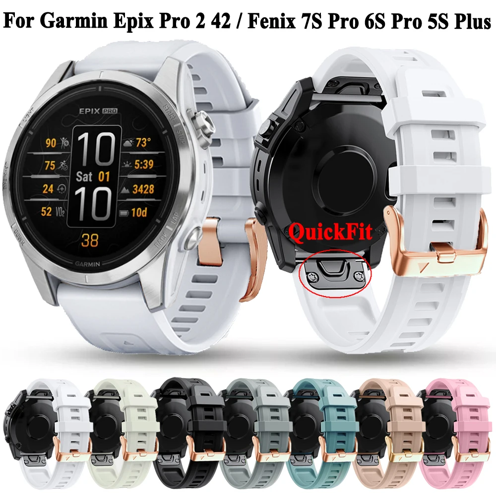 Quickfit Silicone Watch Strap 20mm Band For Garmin Epix Pro Gen 2 42 Watchband Fenix 6S Pro Fenix 7S Pro Fenix 5S Plus Bracelet