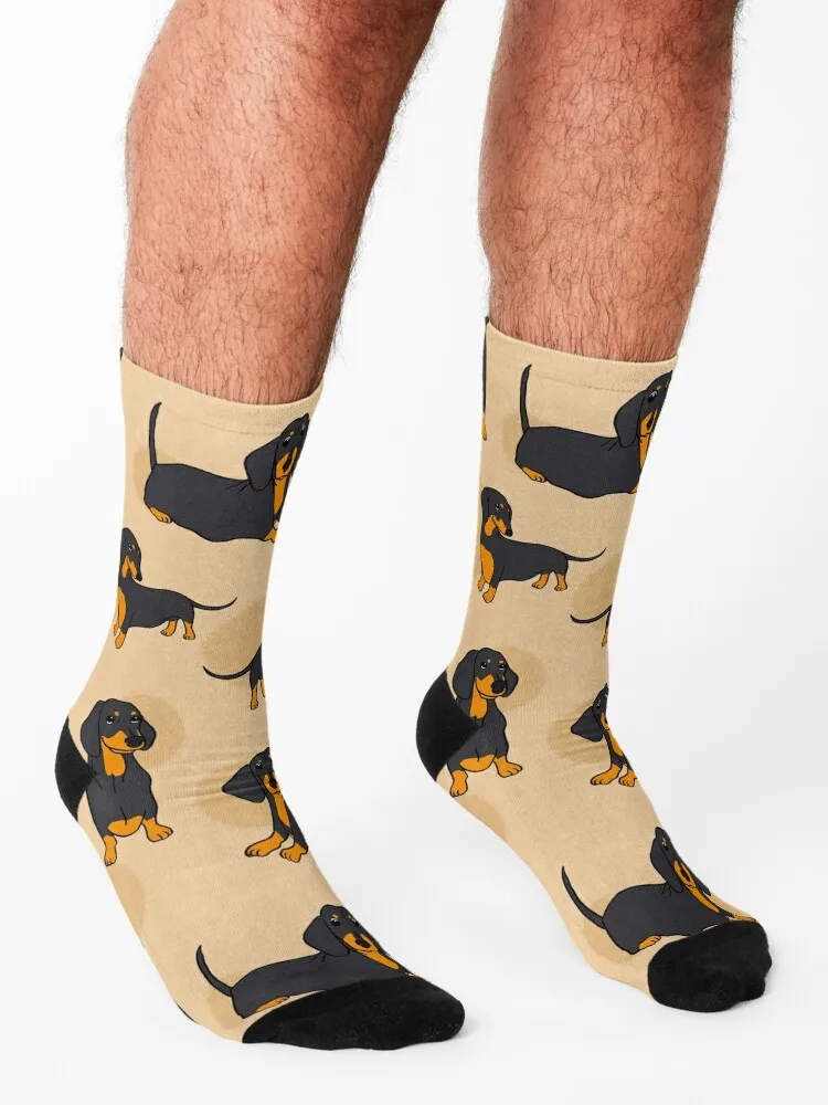 Blue Tan Smooth Dachshund Pattern Sticker Pack Socks funny sock New year's anti-slip halloween Mens Socks Women's