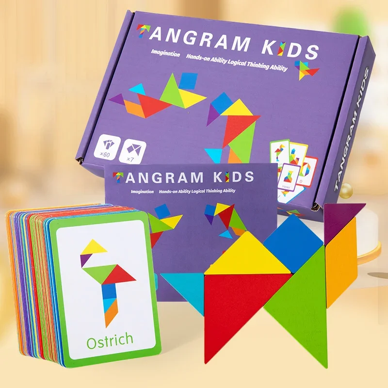 Montessori 3D Tangram in legno Puzzle Giochi da tavolo Giocattoli educativi per bambini Scuola materna Forma geometrica Insegnamento