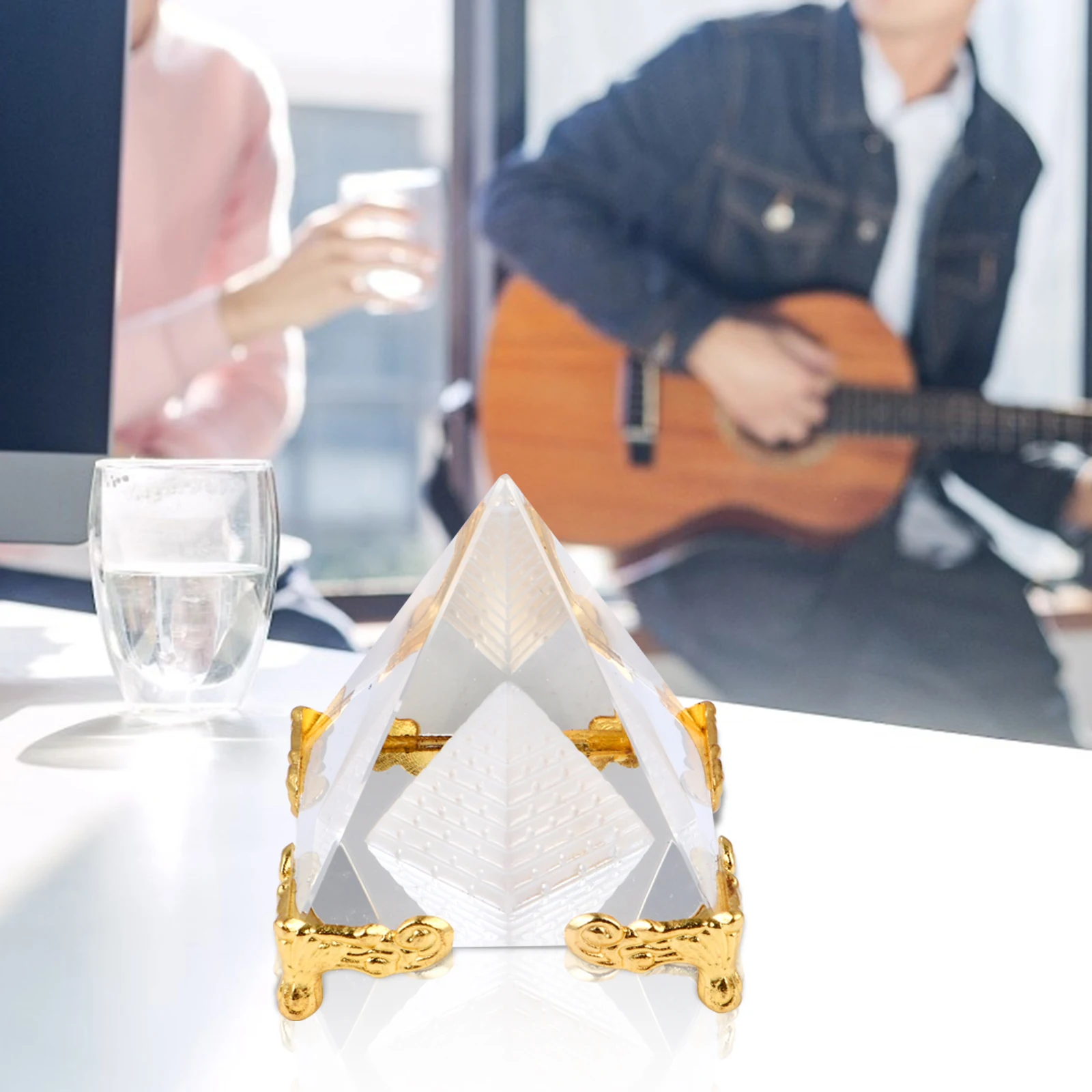 

1Pcs Golden Nested Crystal Pyramid Decor for Home Office Desk Feng Shui Vastu Positive Chi Attractor Decorative