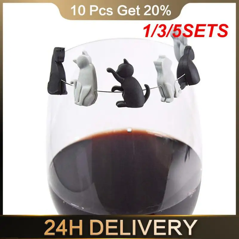 1/3/5SETS Glass Tags Fun Cute Wine Cup Identifier Cat Shape Wine Accessories Stylish Wine Charms Versatile Reusable