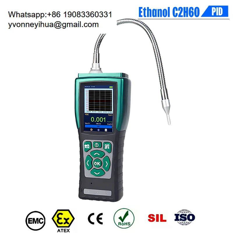 Ethanol Gas Detector C2H6O Alcohol Vapor Analyzer PID Sensor Data Logging For Winery Distillery Safety