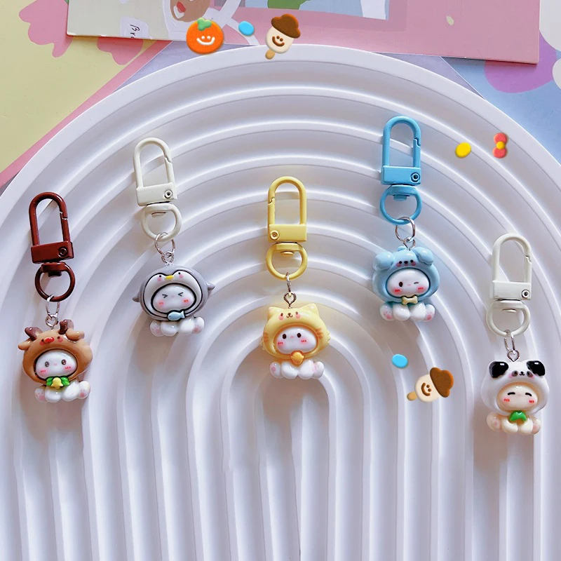 Cute Glossy Head Cover Little Rabbit Keychain Backpack Cartoon Pendant Decoration Accessries Gift