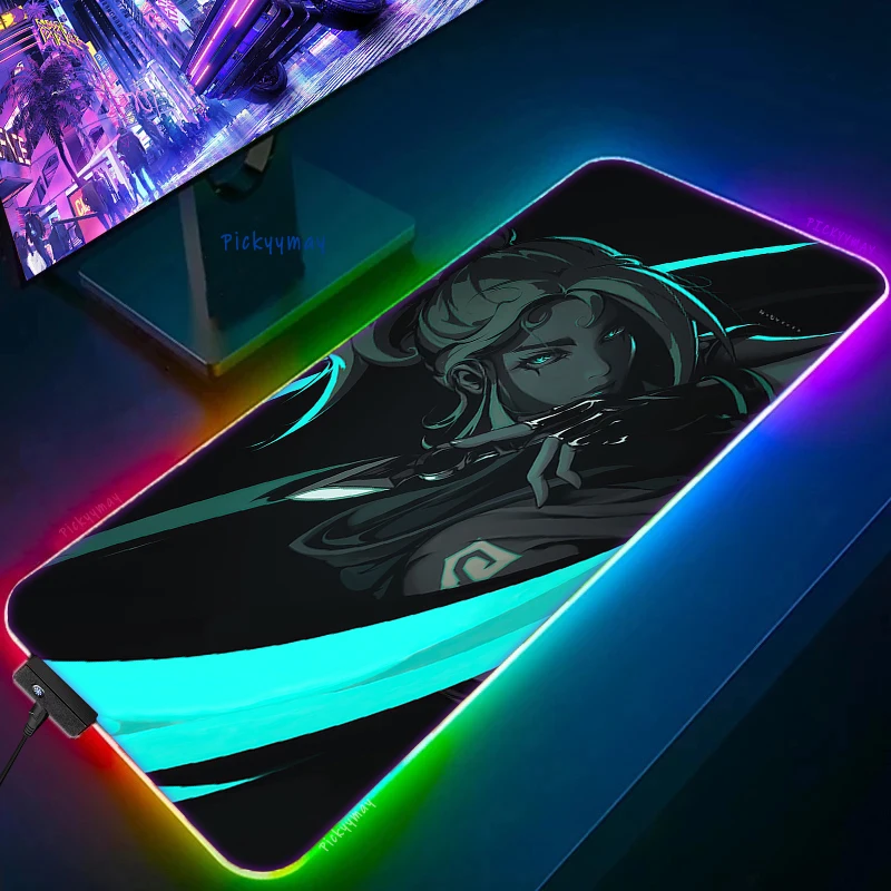 Imagem -03 - Valorant-rgb Led Gaming Mousepad Desk Pad Tapete de Teclado Gamer Mousepad Luminous Computer Mouse Pads Tapete de Mesa Xxl