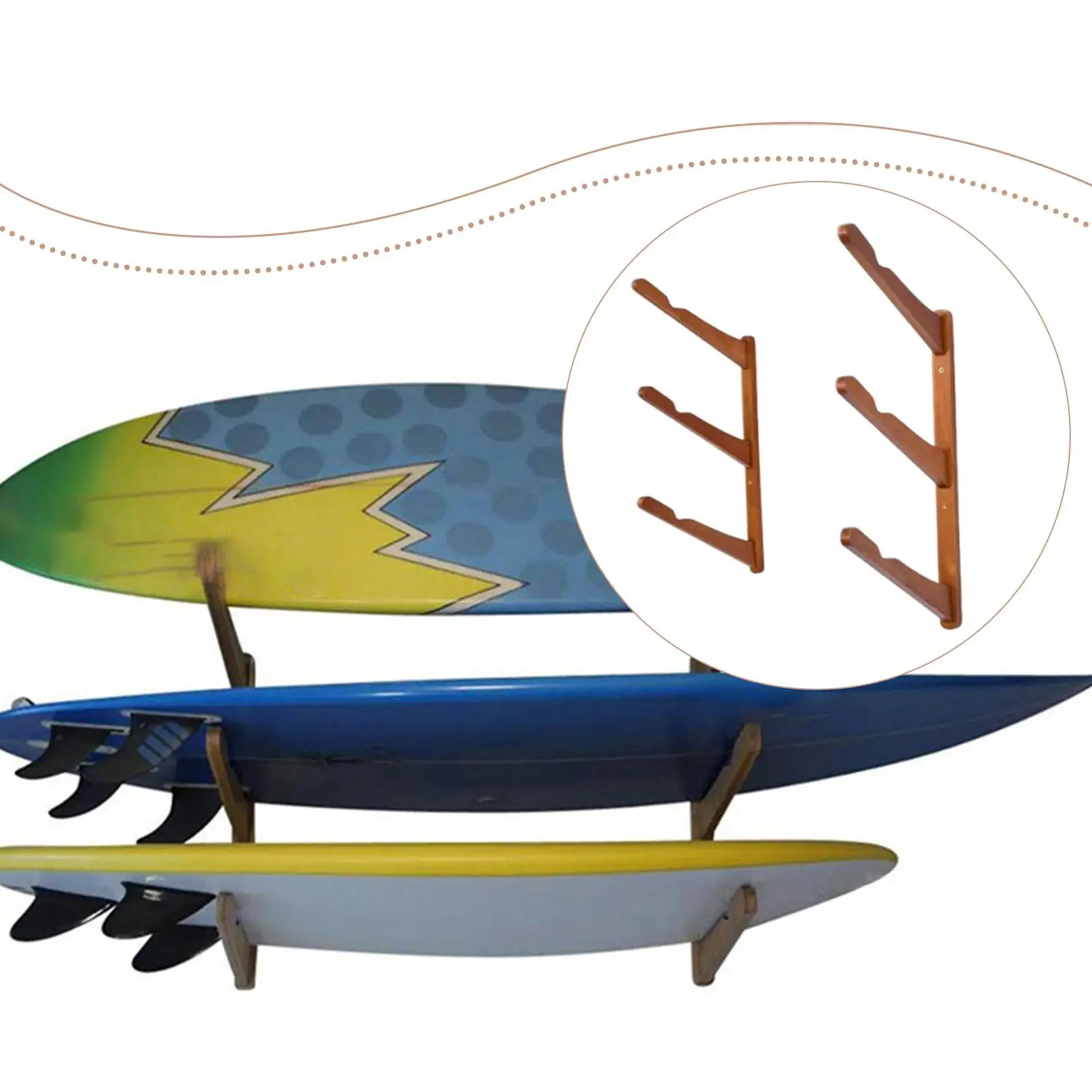 Premium Bamboo Surfboard Storage Hanger Wall Mounted Stable Multifunctional Display for Surf Shop