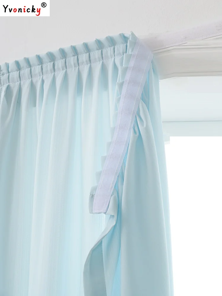 Modern Simple Punch Free Self-stick Curtains Semi-Blackout Screen Window Treatment Bedroom Kitchen Short Curtains Home Fabrics
