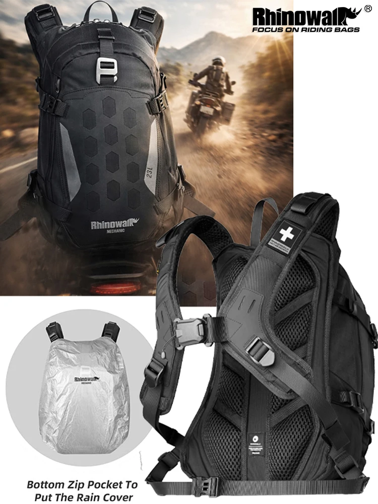 

Rhinowalk 23L Motorcycle Riding Backpack Magnetic Quick Release Hydration Pack With Rain Cover Breathable Helmet Mount Mechanic