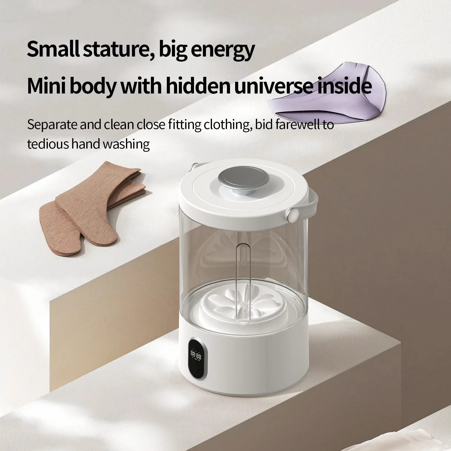 Máquina de lavar roupa portátil, display digital, copo de lavagem totalmente automático, lavagem poderosa para roupas íntimas