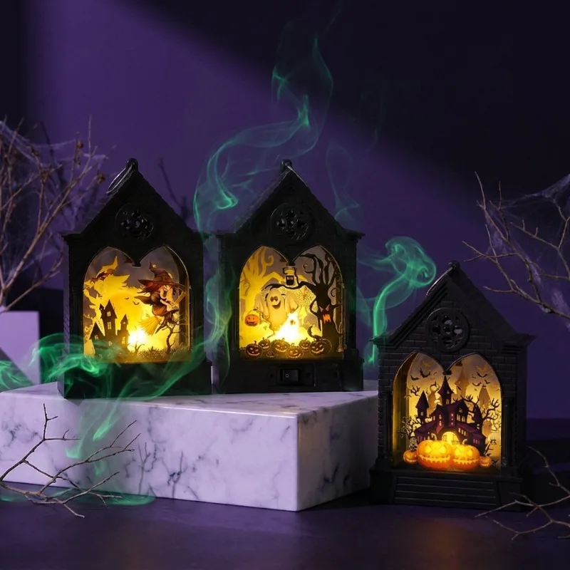 Halloween Black Hollow House Lamp LED Night Light Wind Lantern Ornament Hanging Decor for Home Party Decoration Supplies