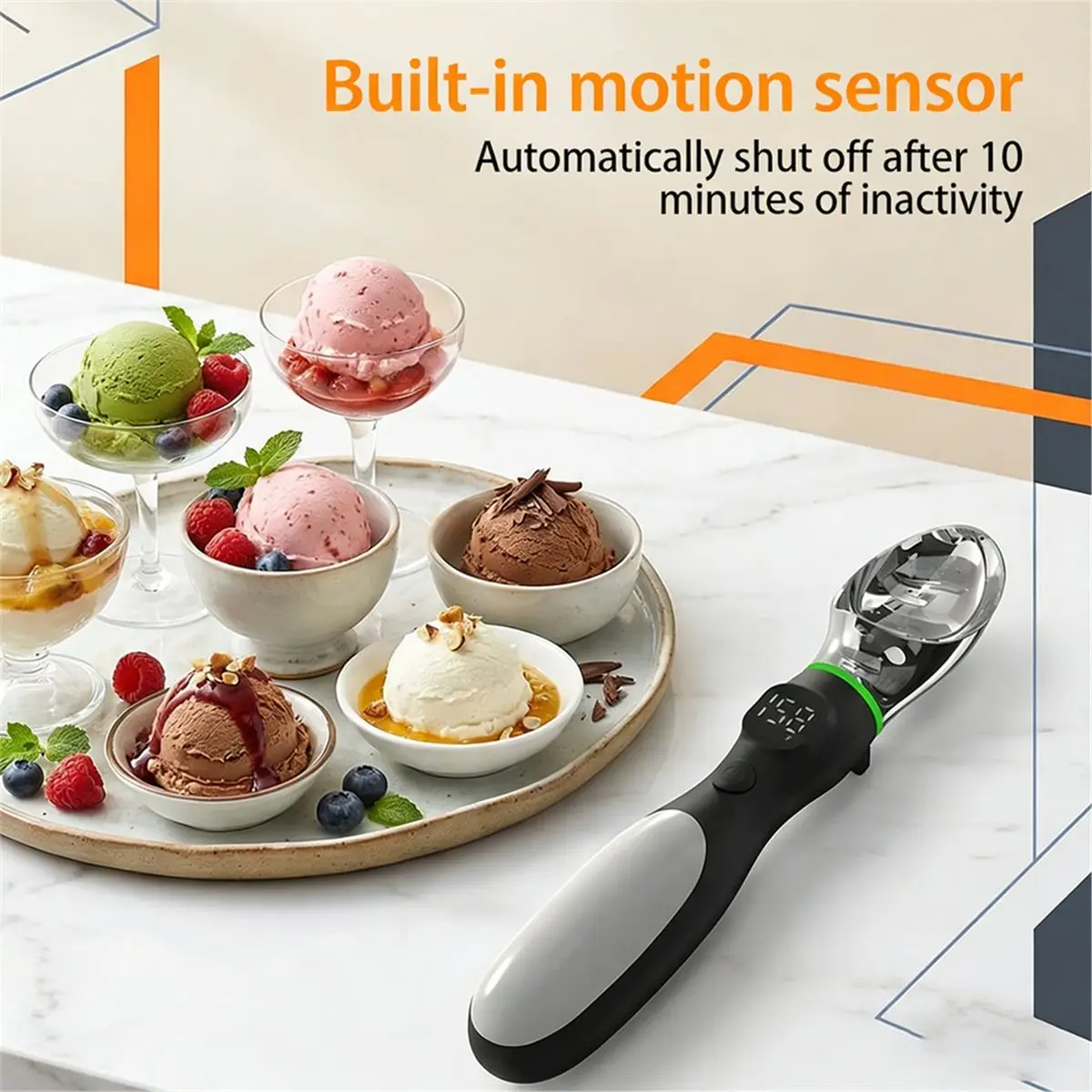 LNHF Heated Ice Cream Scoop Rechargeable 3 Levels of Temperature Adjustment for Hard Ice Cream LED Display Easy to Clean