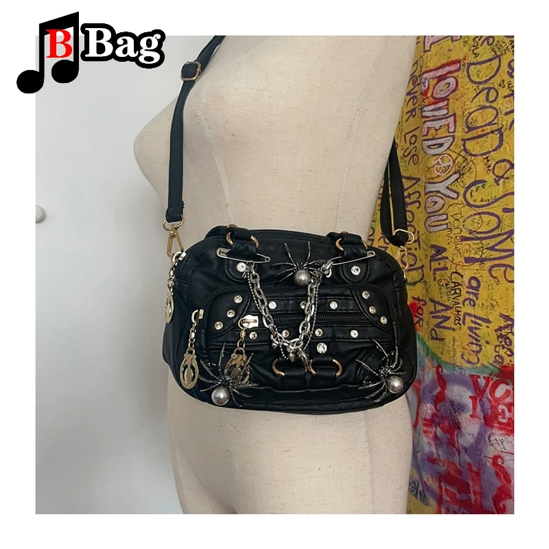 Retro small crowd bag Spice girl goth punk tote messenger shoulder handbag Harajuku y2k subculture spider decoration