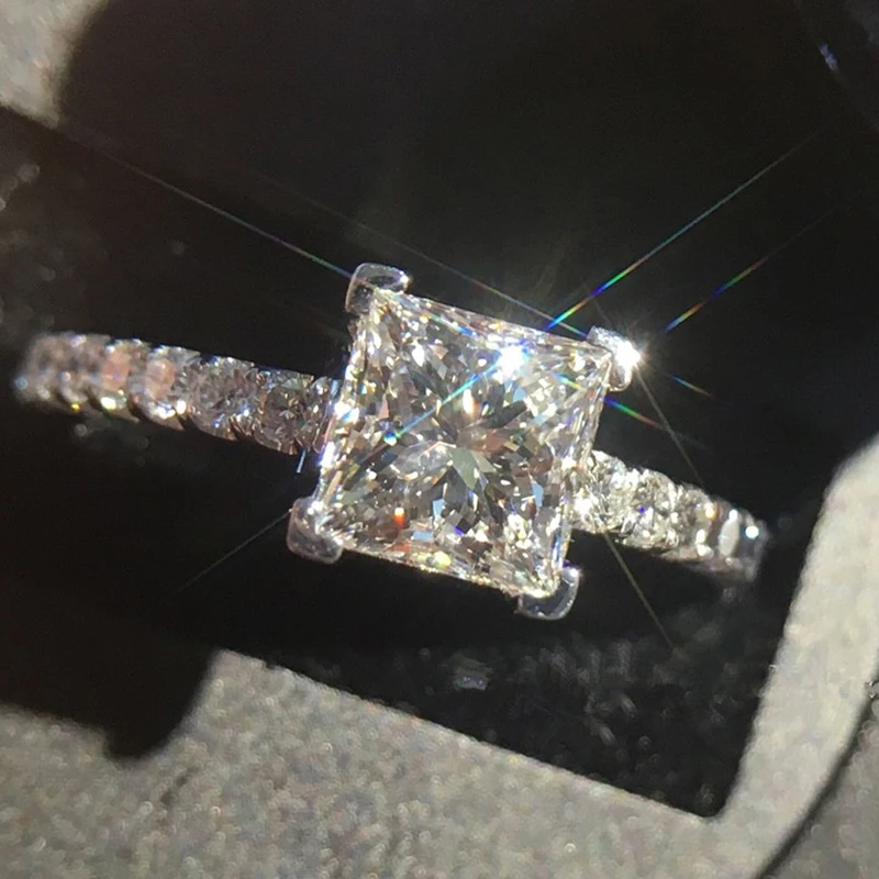 خواتم الأميرة الكلاسيكية المصنوعة من الزركونيا المكعبة للنساء ، اللون الفضي ، البسيط ، الأنيق ، الخطوبة ، الزفاف ، الخلود ، المجوهرات الخالدة