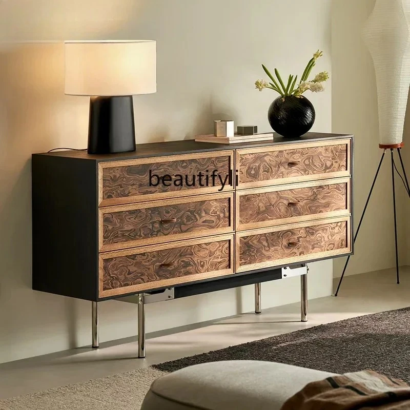 

French Retro Solid Wood Chest of Drawers Living Room Bedroom Storage Cabinet Designer Homestay Retro Entrance Decorative C