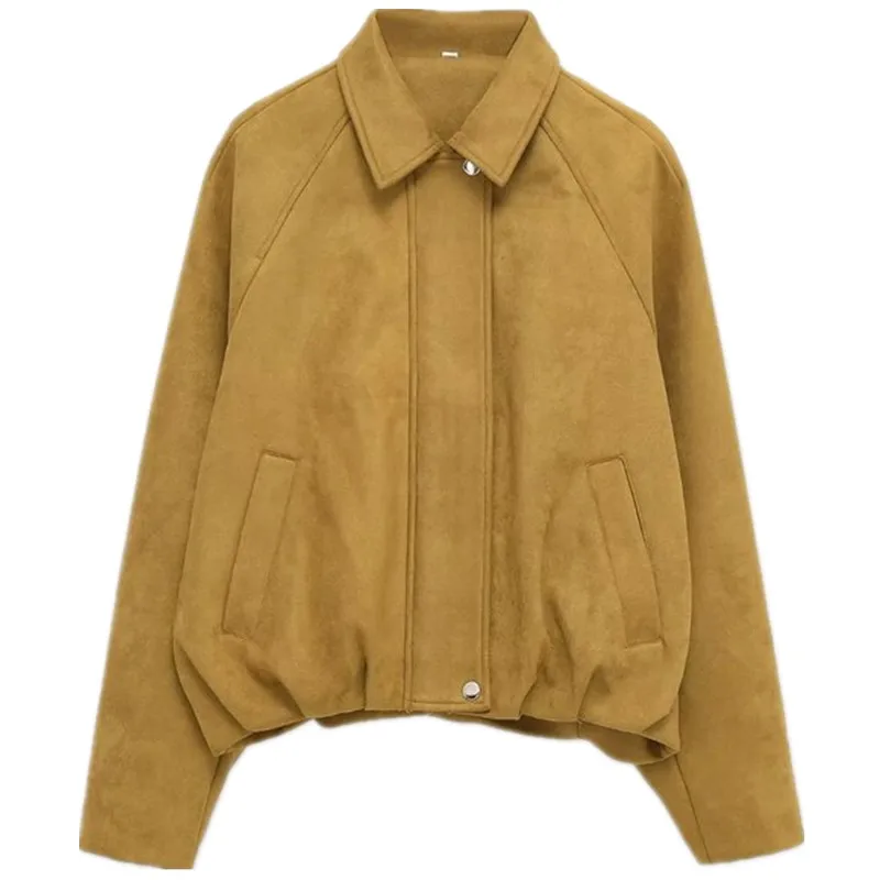 Winter 2025, schmal geschnittener Piloten-Jet-Mantel aus Wildlederimitat für Damen, lang, mit Reißverschluss, für den Pendelverkehr, Faion-Damenoberbekleidung