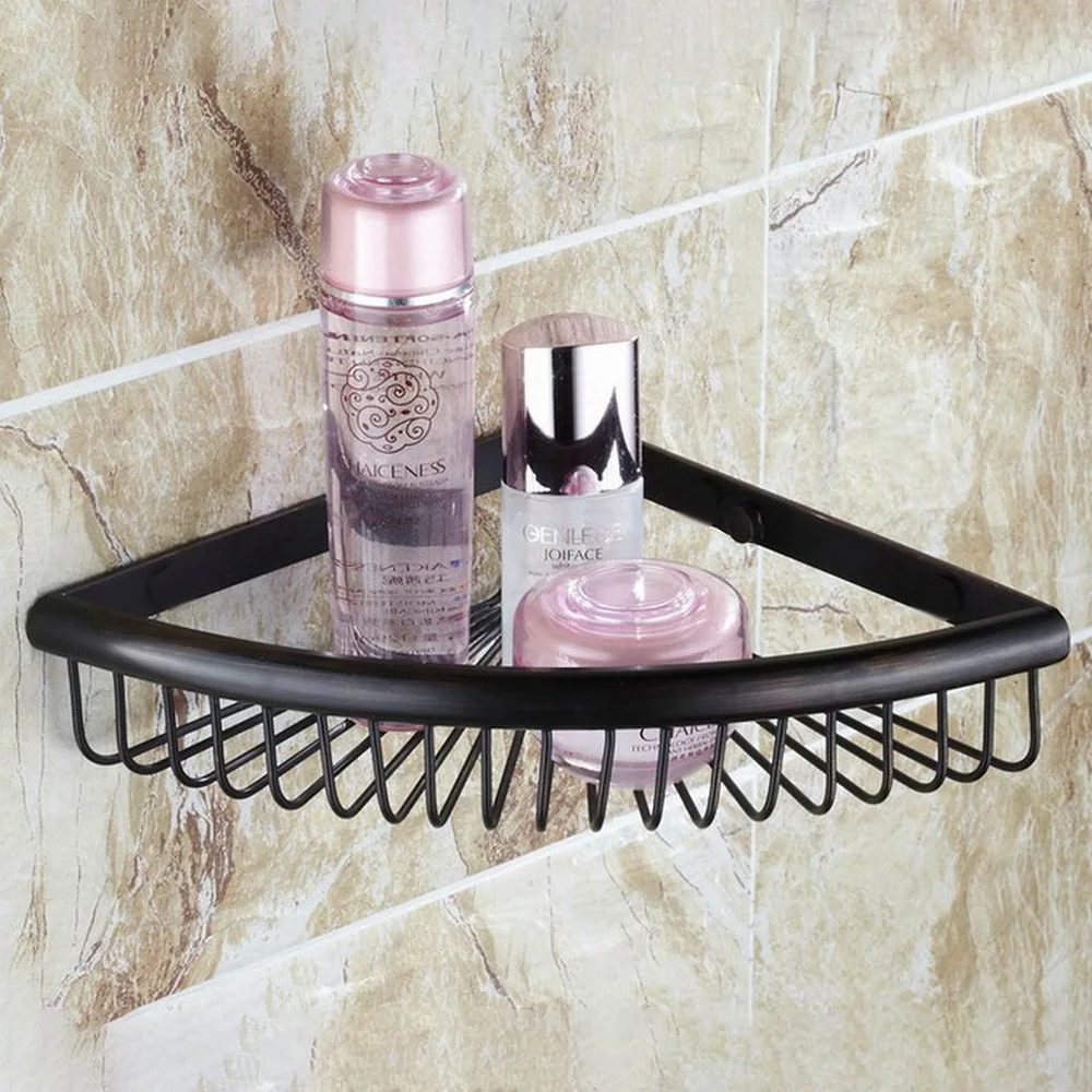 Wall Mounted Black Oil Rubbed Brass Shower Corner Shelf Bathroom Basket Holder Shampoo Storage Shelf Rack Dba511
