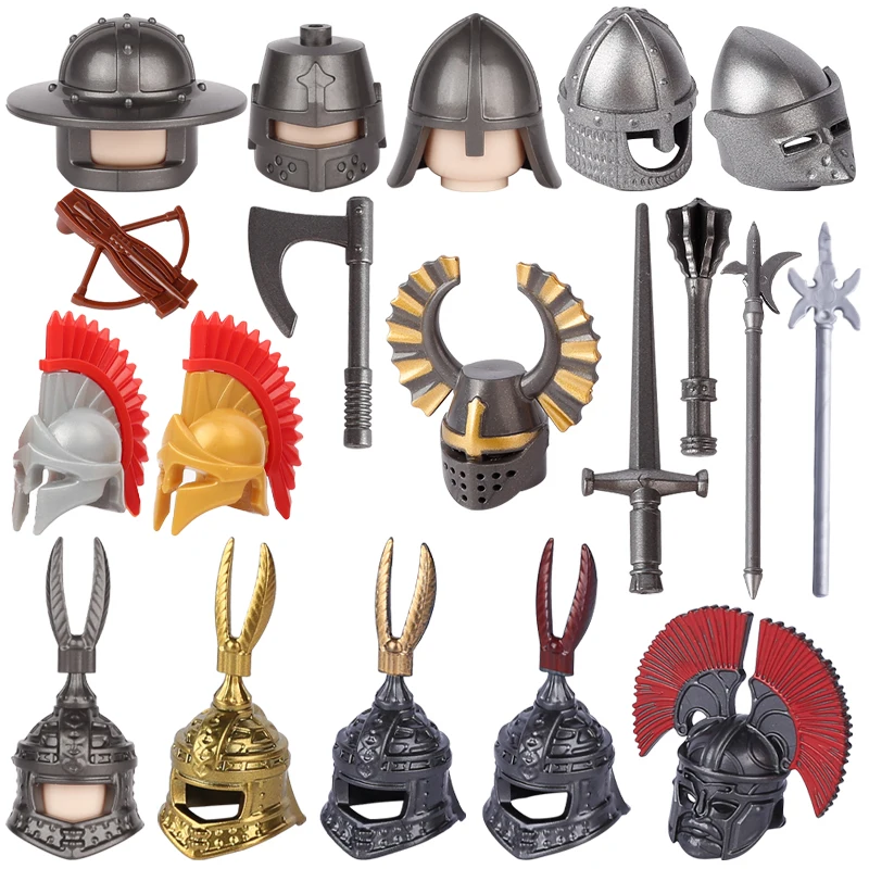 Medieval Military Castle Knight Building Blocks Soldier Figures Weapon Infantry Legion Helmets Hat Bow Sword Halberd Bricks Toys