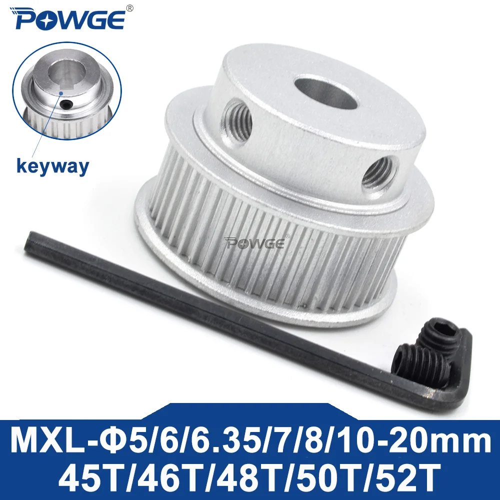 POWGE Trapezoidal 52 50 48 46 45 Teeth MXL Timing Pulley Bore 5-12mm for Belt Width 6/10/15mm 45T 46T 48T 50T 52T 50Teeth