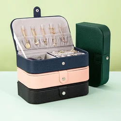 Portable Travel PU Leather Jewelry Box Retro Necklace Earrings Ring Jewelry Display Case Button Leather Jewelers Organizer