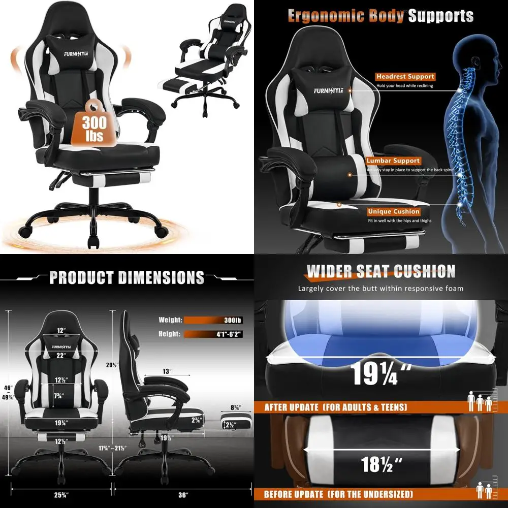 كرسي ألعاب مريح للاستلقاء مع دعم قطني ومسند للقدمين للبالغين، ومساند للذراعين، وكرسي كمبيوتر مريح لـ E #1