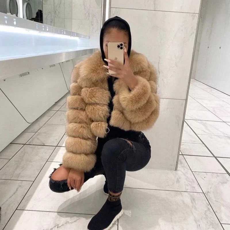 Luxury Brand Patchwork Fur Coats Winter Clothing Women Cropped Faux Fur Jacket Warm Long Sleeve Zipper Warm Chic Design Tops New