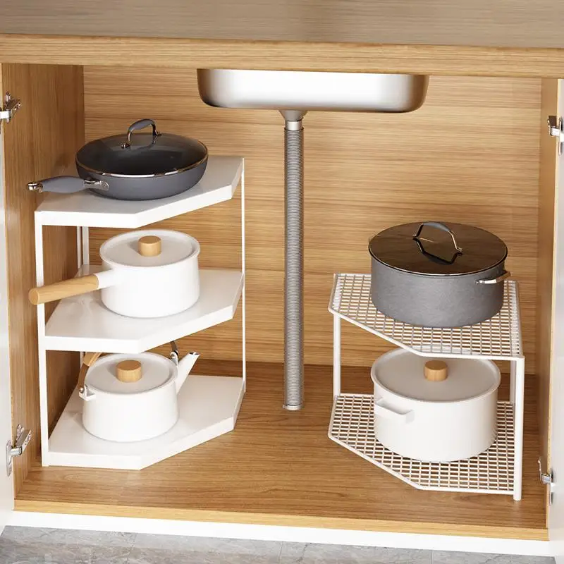 

Kitchen Cabinet Multi-Layer Rack Freezer Partition Built-In Storage Shelf Pot Pan Holder Rust-Proof Metal L-Shaped Shelf