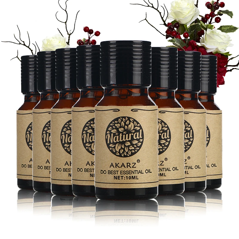 

AKARZ Helichrysum Verbena Orris Frangipani Lavender Jasmine Peppermint Geranium Essential Oil Set - 8 x 10ml Bottles