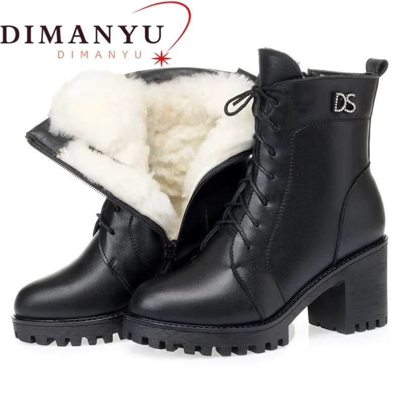 

DIMANYU Women Booties Winter 2024 New Genuine Leather Platform Ladies Snow Boots Natural Wool Warm Marton Boots Women