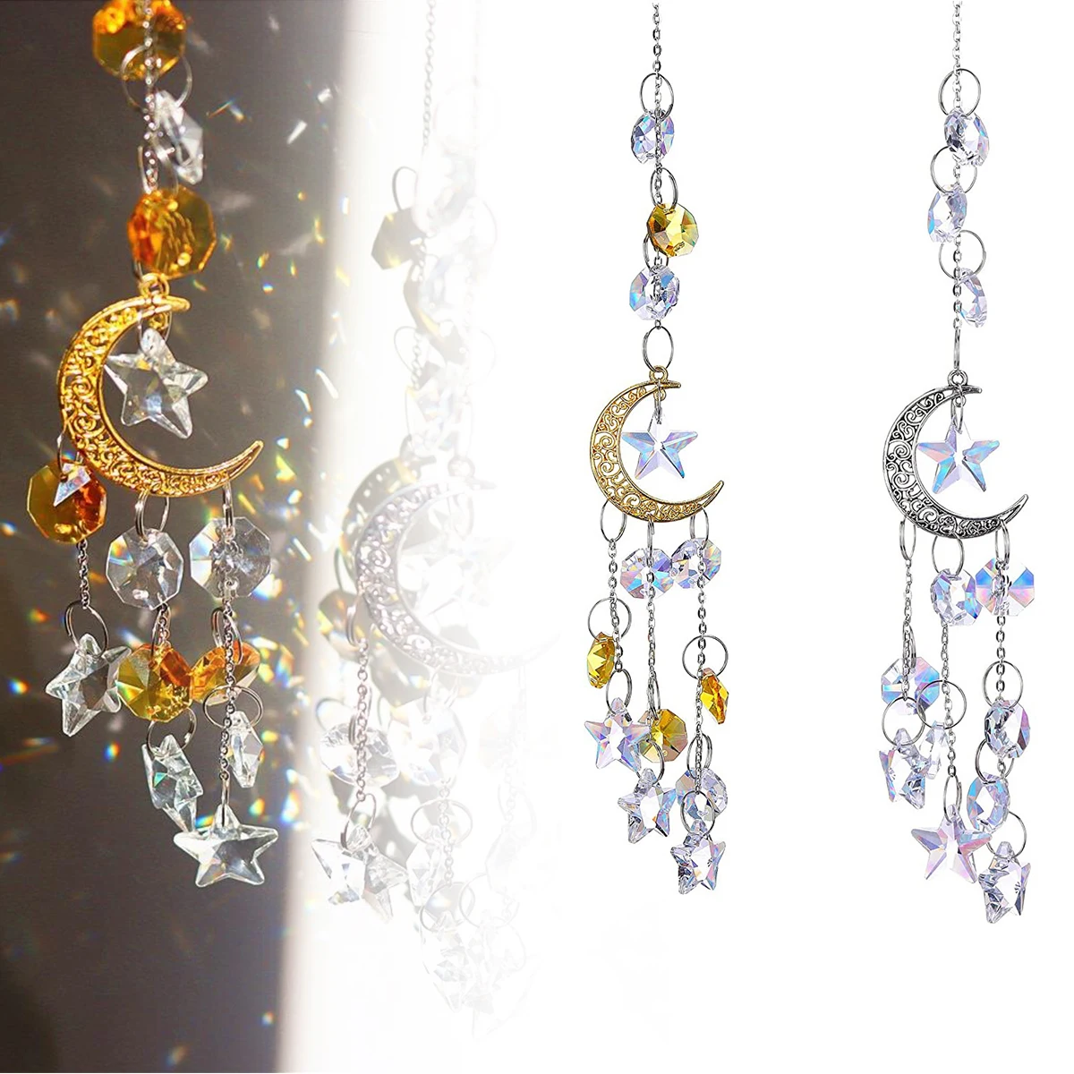 Hot Moon Star Crystal Sun Catcher Hanging Chandelier Crystal Ball Prism Window Light Hanging