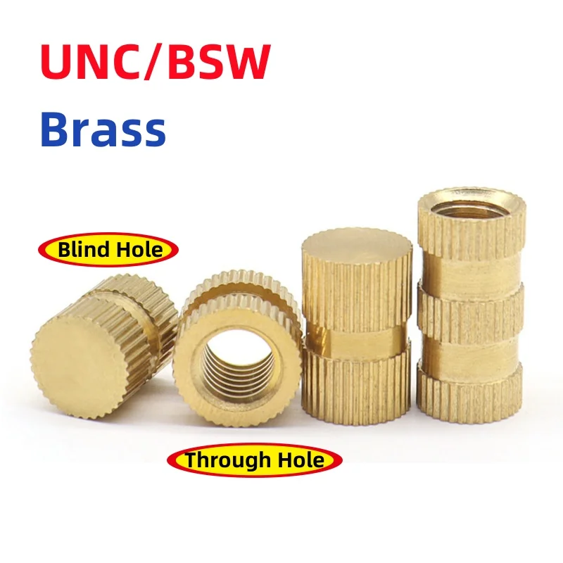 UNC/BSW Brass Knurl Insert Nut Thread Embedded Nutsert Through/Blind Hole Hot Melt Heat Injection Molding 3D Print