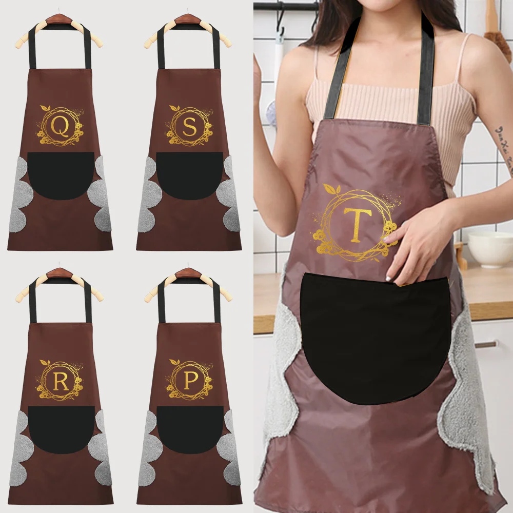 

Sleeveless Canvas Apron Household with Pockets Aprons Wreath Pattern Kitchen Accessorie Oil-Proof Can Wipe Hands