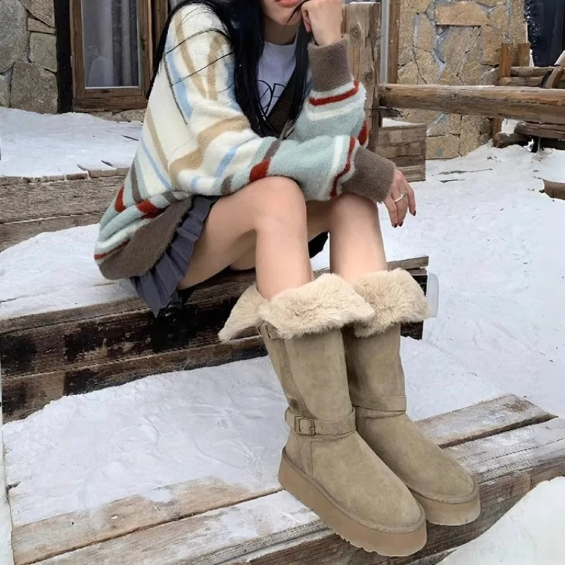 

Зимние женские сапоги 2026 года: новые, двойного назначения, высокие, на толстой подошве, с флисовой подкладкой, теплые, хлопковые.