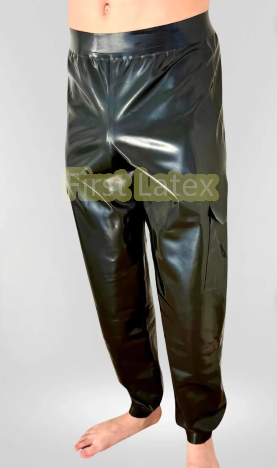 

Handmade Natural Latex Gummi Cargo Jogger Pants Rubber Men's Jeans |With Badk and Side Pocket Customized 0.4mm Cosplay Costumes