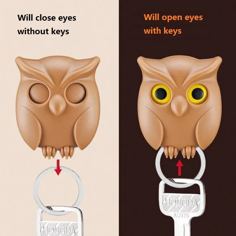 1/3pcs Scary Night Owl Magnetic Key Hooks Adhesive Hold Keychain Key Hanger Will Open Eyes Wall Decorative Hook for Kitchen Home