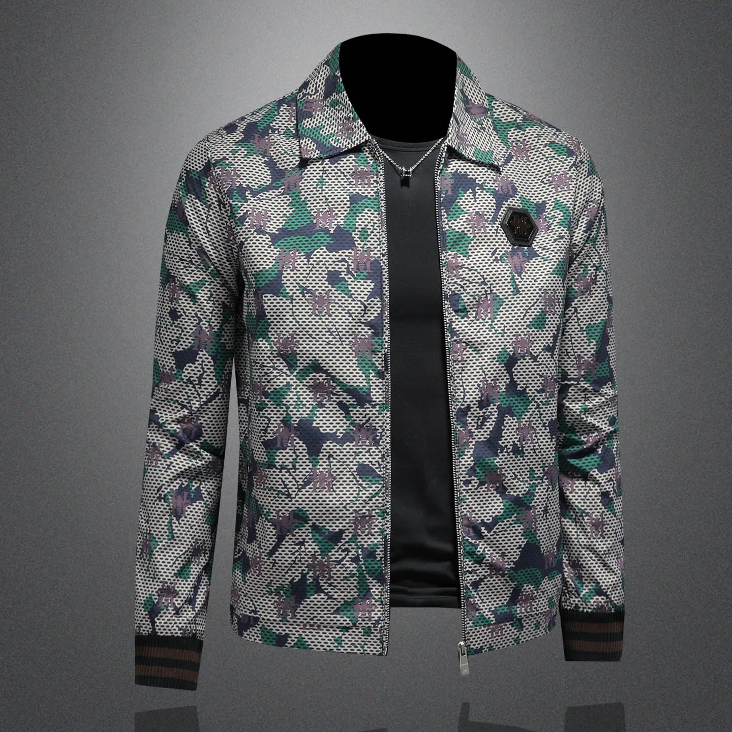 High Quality Pattern Jacket Autumn Jacket Coat Men Pilot Jacket Plus Size Abstract Art Contrast Print Lapel Jacket Bomber Outfit