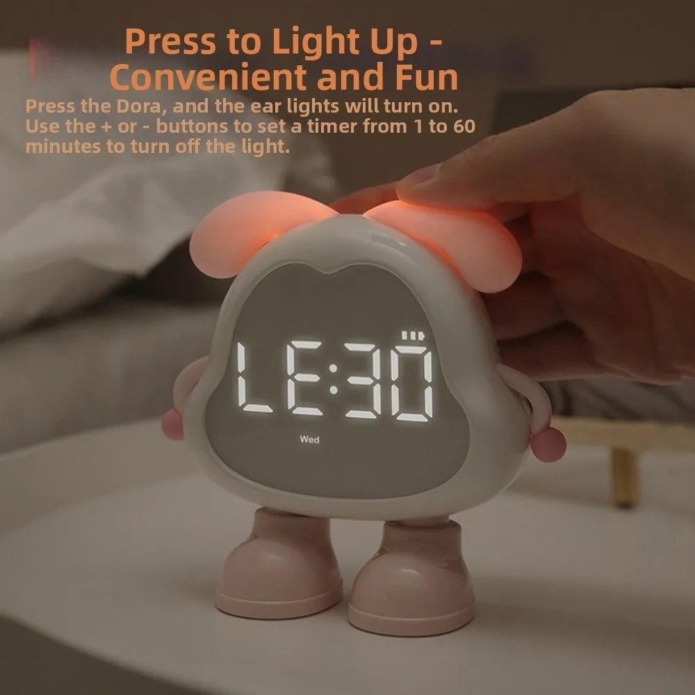 

With Light Puppy Alarm Clock Large Volume USB Rechargeable Children's Night Light LED Display Timer Cute Bedside Clock