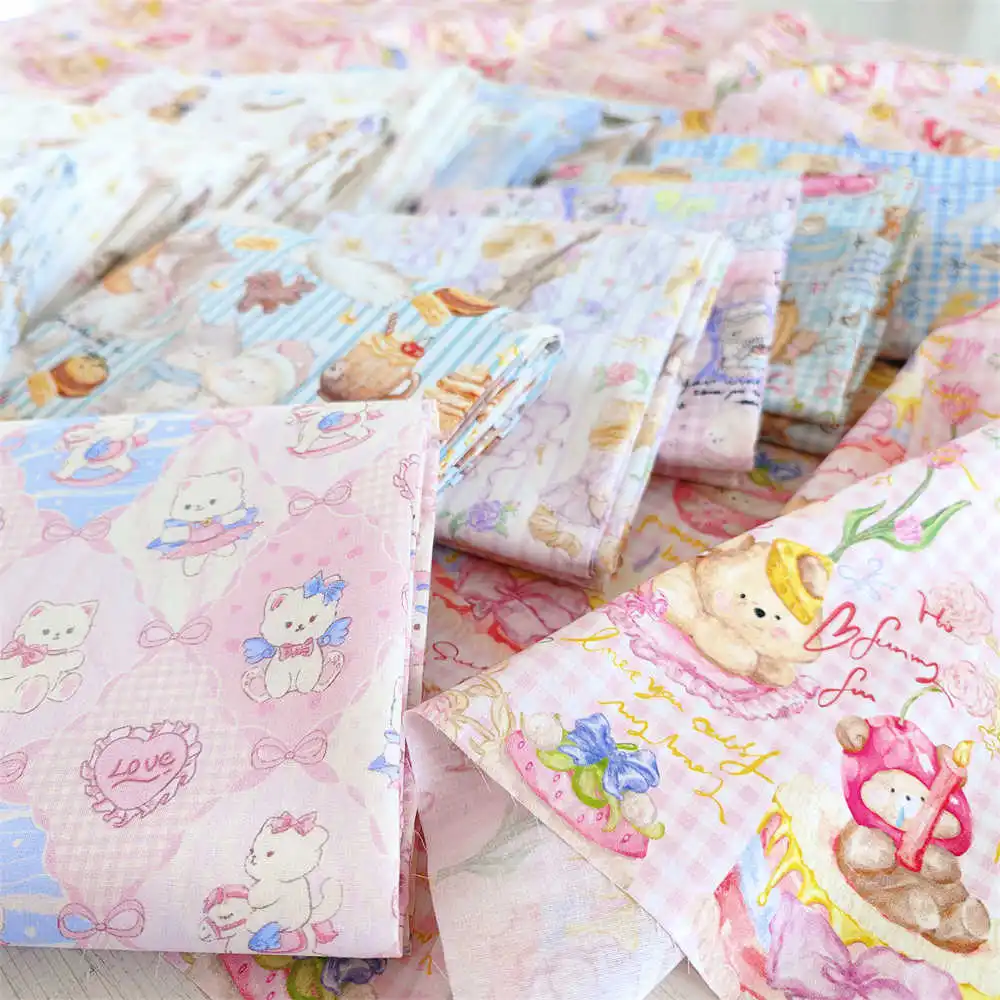 40 Count Cotton Cartoon Cute Cats Theme Print Class A Level Fabric Kid's Clothing DIY Sewing Needlework Material