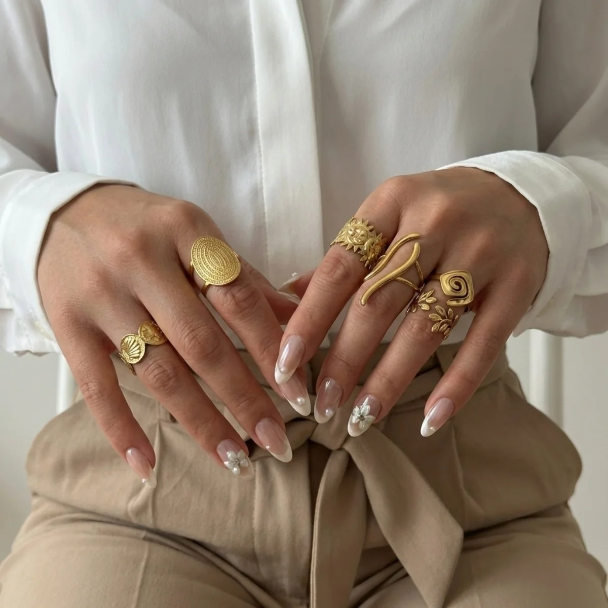 Vintage Edelstahl-Ringe mit Sonnenblumen- und Blattmuster für Damen und Herren, Punk-Mode, geometrischer Spiral-Oval-Fingerring, Schmuck – Detail 12