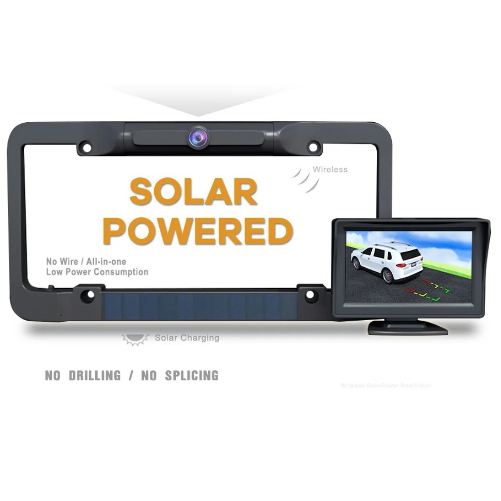 New Design Diy 100% Car Solar Powered Wireless Rear View Battery Backup Camera System With 135 Wide Angle For Car Reversing Aid