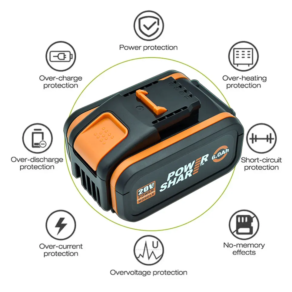 Worx 20V 6.0Ah Lithium battery Rechargeable WA3553 WA3551 WA3553.1 WA3570 for All WORX Electric and Garden Tools