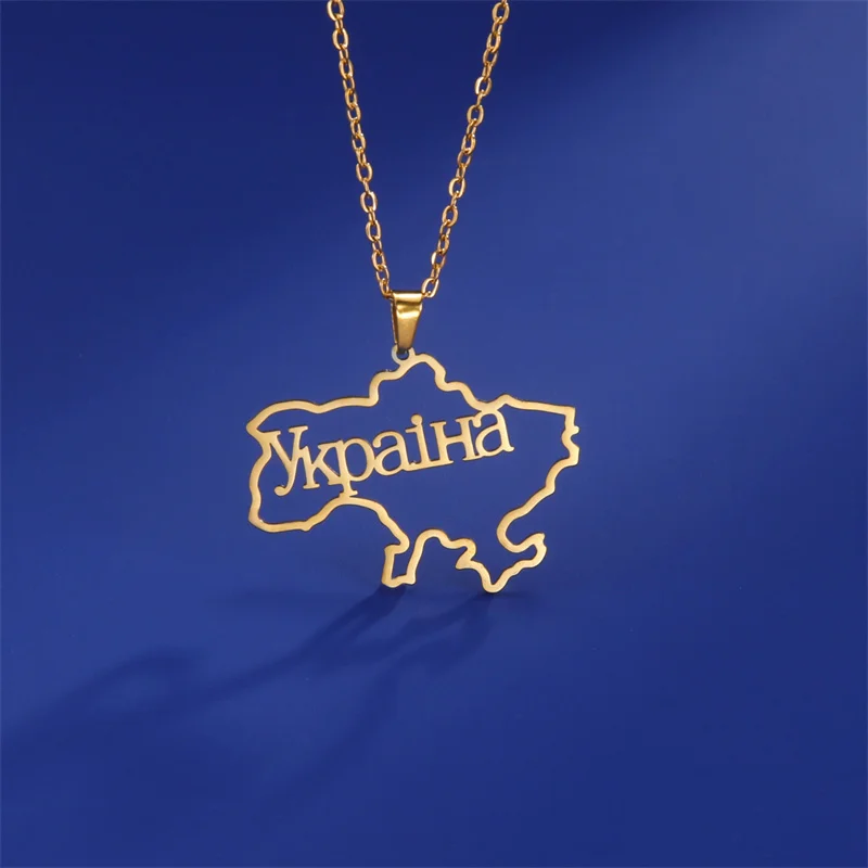 Mode Umriss Ukraine Karte Halskette Kette Halsband Hals Edelstahl Schmuck Ästhetische Halsketten Geschenke accesorios para mujer – Detail 36