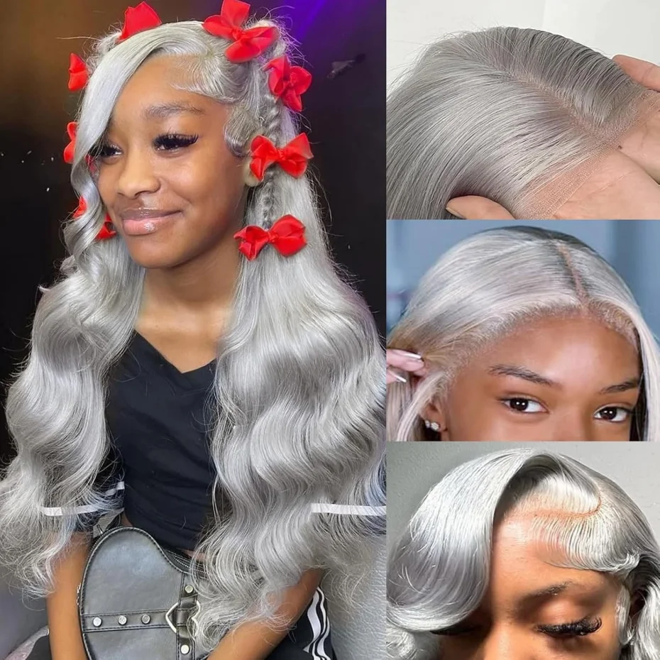 Grey Colored Body Wave Human Hair 13x6 HD Silver Gray Lace Front Wigs For Women 220% Density Brazilian Lace Frontal Wig Pre Plucked 40 42 44 Inches