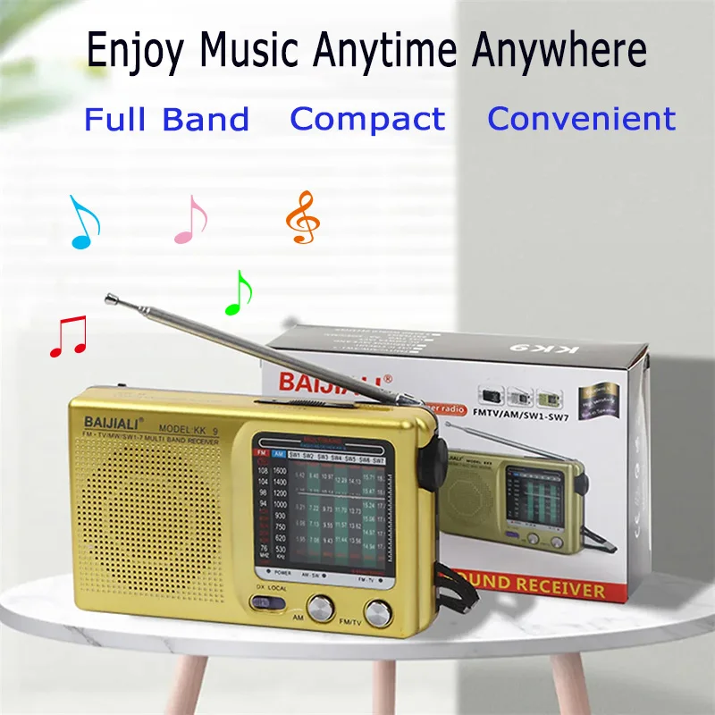 KK9 SW AM FM Weather Radio Portable Pocket Radio LCD Display Full Band Digital Radio Battery Operated With Telescopic Antenna