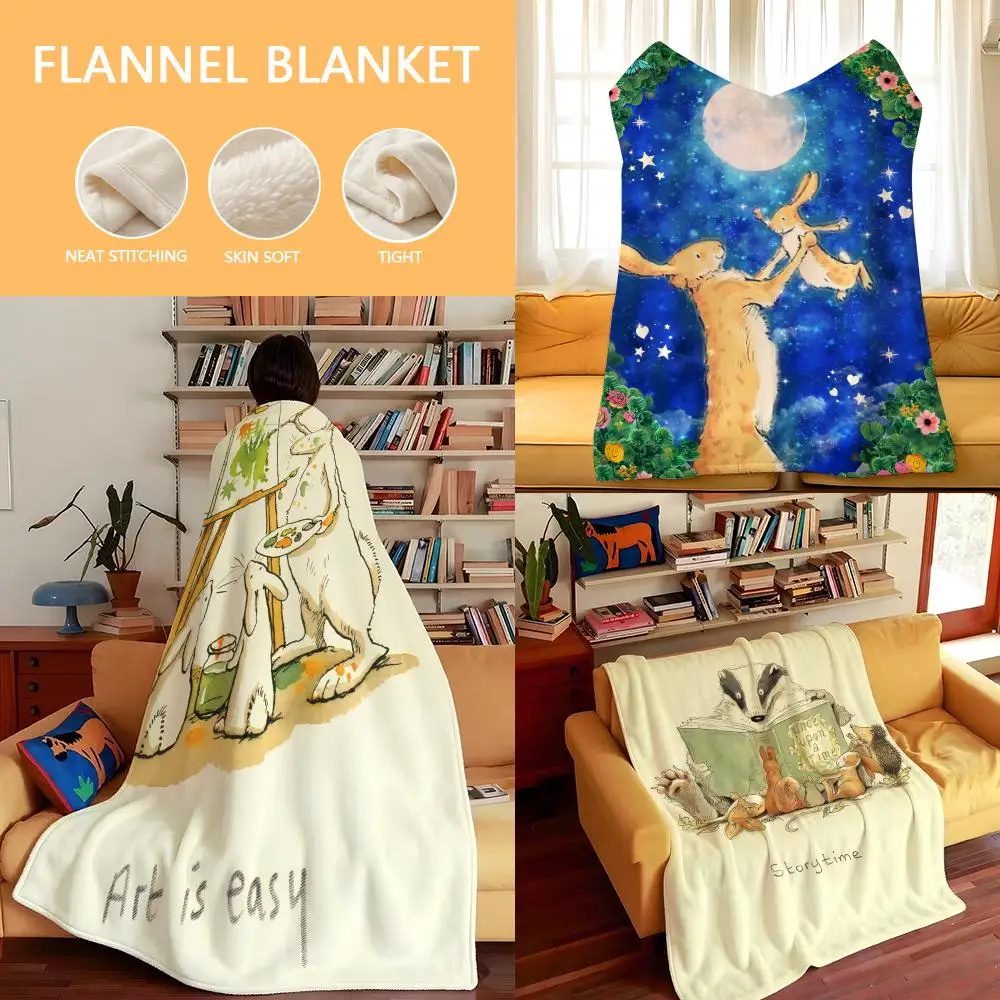 Book G-Guess How Much I Love You Throw Flannel Cozy Print Blanket, Portable, Durable  Machine Washable cute Cool