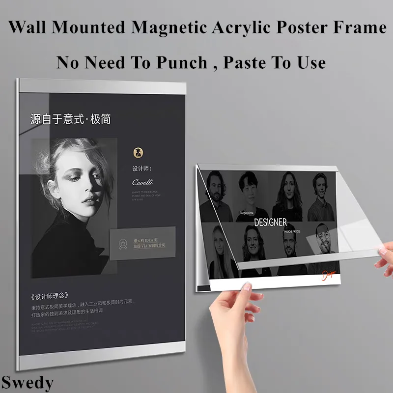 3 Pieces A4 210x297mm Wall Mount Magnetic Poster Frame Painting Holder Menu Price Acrylic Sign Holder Picture Photo Frame Board