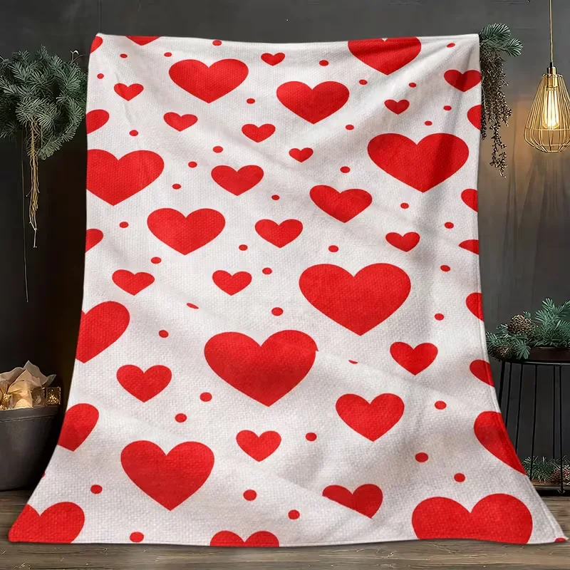 Minimalist Red Heart Polka Dot Blanket Soft Blanket for Bedroom Sofa Couch All Season Travel Nap Blanket