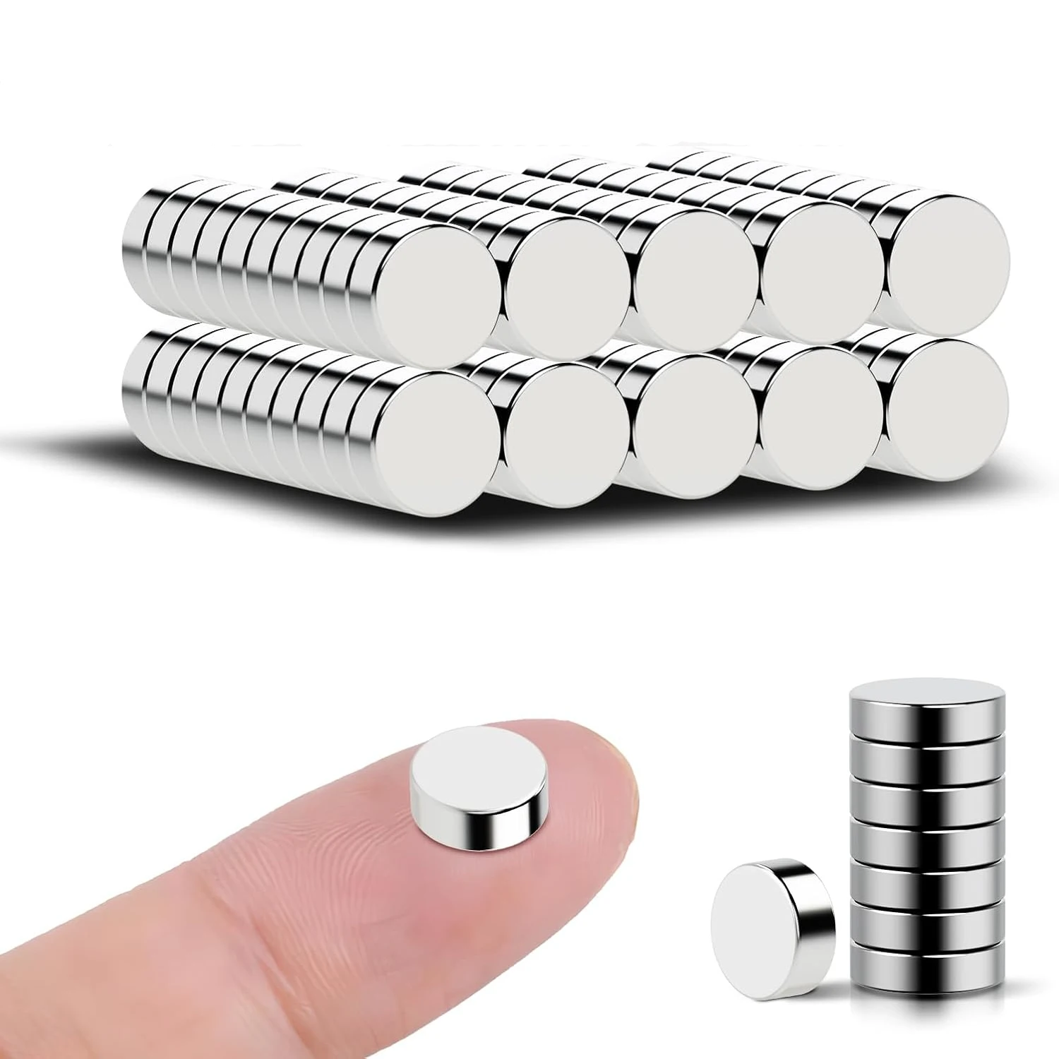 40Pcs Strong Refrigerator Magnets - Silver Nickel Round Small Mini Sizes for Collar Stays Fridge Whiteboard Math (9x3mm)