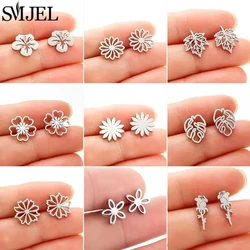 Small Stainless Steel Earings Fashion Jewelry Bohemian Rose Flower Stud Earrings Plant Maple Leaves Ear Studs Pendientes Gift