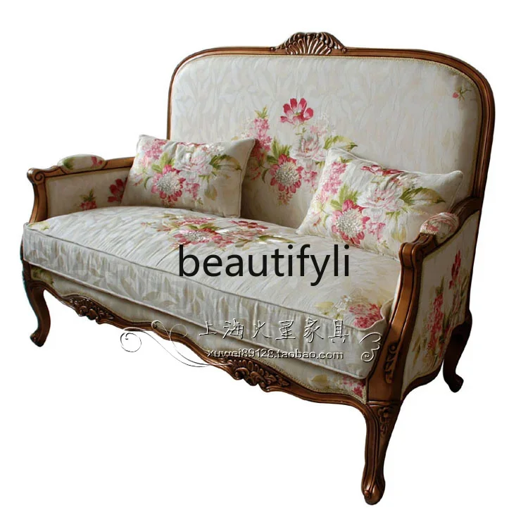 

A16 A16 American rural solid wood fabric three-person sofa combination living room single double sofa