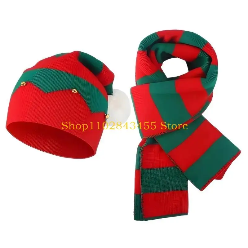 49MC عيد الميلاد موضوع قبعة سانتا وشاح قفازات لعطلة الاحتفالات مهرجان تريكو للكبار جميع الأعمار هدايا عيد الميلاد الدافئة